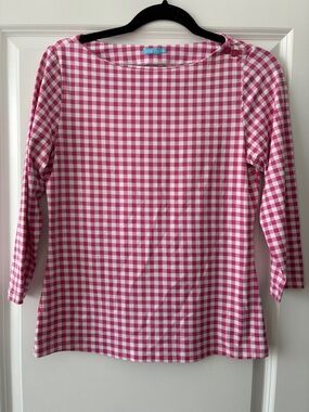 J McLaughlin Size S 3/4 Length Sleeves Pink Gingham Windsong Top